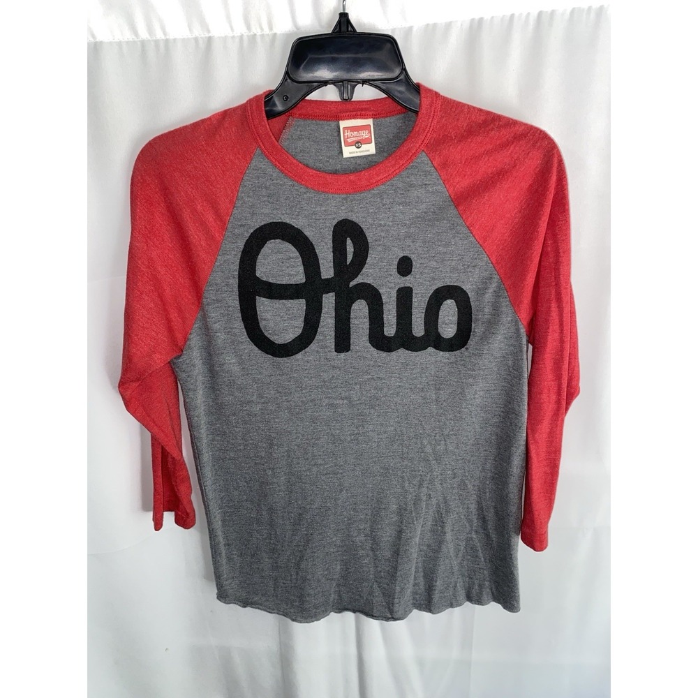 Homage Ohio State University Buckeyes Script‎ Ohio 3/4 Sleeve Raglan Shirt XS